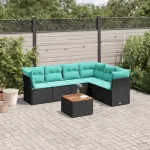 Set canapele de grădină cu perne, 7 piese, negru, poliratan GartenMobel Dekor