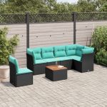 Set canapele de grădină cu perne, 7 piese, negru, poliratan GartenMobel Dekor