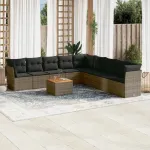 Set mobilier de grădină cu perne, 10 piese, gri, poliratan GartenMobel Dekor