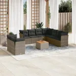 Set mobilier de grădină cu perne, 10 piese, gri, poliratan GartenMobel Dekor