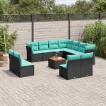 Set mobilier de grădină cu perne, 12 piese, negru, poliratan GartenMobel Dekor