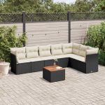 Set mobilier de grădină cu perne, 8 piese, negru, poliratan GartenMobel Dekor