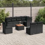 Set mobilier de grădină cu perne, 9 piese, negru, poliratan GartenMobel Dekor