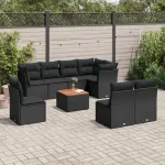 Set mobilier de grădină cu perne, 9 piese, negru, poliratan GartenMobel Dekor