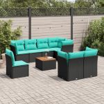 Set mobilier de grădină cu perne, 9 piese, negru, poliratan GartenMobel Dekor