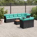Set mobilier de grădină cu perne, 9 piese, negru, poliratan GartenMobel Dekor