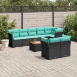 Set mobilier de grădină cu perne, 9 piese, negru, poliratan GartenMobel Dekor