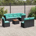 Set mobilier de grădină cu perne, 9 piese, negru, poliratan GartenMobel Dekor