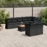 Set mobilier de grădină cu perne, 9 piese, negru, poliratan GartenMobel Dekor