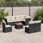 Set mobilier de grădină cu perne, 9 piese, negru, poliratan GartenMobel Dekor