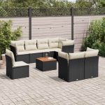 Set mobilier de grădină cu perne, 9 piese, negru, poliratan GartenMobel Dekor