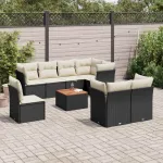 Set mobilier de grădină cu perne, 9 piese, negru, poliratan GartenMobel Dekor