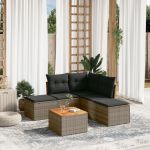 Set mobilier grădină cu perne, 6 piese, gri, poliratan GartenMobel Dekor