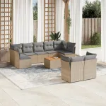 Set canapele de grădină, 10 piese, cu perne, bej, poliratan GartenMobel Dekor