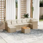 Set canapele de grădină, 8 piese, cu perne, bej, poliratan GartenMobel Dekor