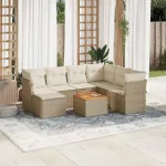 Set canapele de grădină, 8 piese, cu perne, bej, poliratan GartenMobel Dekor