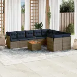 Set canapele de grădină cu perne, 10 piese, gri, poliratan GartenMobel Dekor