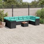 Set canapele de grădină cu perne, 11 piese, negru, poliratan GartenMobel Dekor