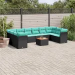 Set canapele de grădină cu perne, 11 piese, negru, poliratan GartenMobel Dekor