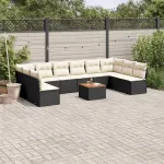Set canapele de grădină cu perne, 11 piese, negru, poliratan GartenMobel Dekor