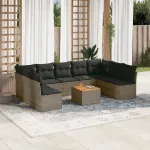 Set mobilier de grădină cu perne, 10 piese, gri, poliratan GartenMobel Dekor