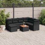 Set mobilier de grădină cu perne, 8 piese, negru, poliratan GartenMobel Dekor