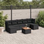 Set mobilier de grădină cu perne, 8 piese, negru, poliratan GartenMobel Dekor