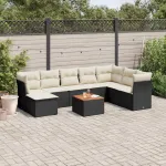 Set mobilier de grădină cu perne, 9 piese, negru, poliratan GartenMobel Dekor