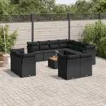 Set canapele de grădină, 12 piese, cu perne, negru, poliratan GartenMobel Dekor