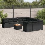 Set canapele de grădină, 12 piese, cu perne, negru, poliratan GartenMobel Dekor