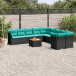Set canapele de grădină cu perne, 11 piese, negru, poliratan GartenMobel Dekor