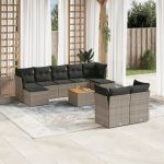 Set mobilier de grădină cu perne, 10 piese, gri, poliratan GartenMobel Dekor