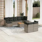 Set mobilier de grădină cu perne, 10 piese, gri, poliratan GartenMobel Dekor