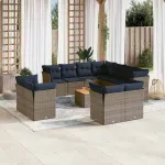 Set mobilier de grădină cu perne, 12 piese, gri, poliratan GartenMobel Dekor