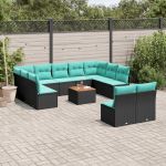 Set mobilier de grădină cu perne, 12 piese, negru, poliratan GartenMobel Dekor
