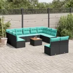 Set mobilier de grădină cu perne, 12 piese, negru, poliratan GartenMobel Dekor