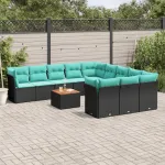 Set mobilier de grădină cu perne, 12 piese, negru, poliratan GartenMobel Dekor