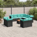 Set mobilier de grădină cu perne, 12 piese, negru, poliratan GartenMobel Dekor