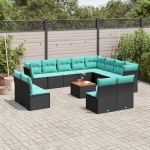 Set mobilier de grădină cu perne, 13 piese, negru, poliratan GartenMobel Dekor