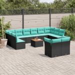 Set mobilier de grădină cu perne, 13 piese, negru, poliratan GartenMobel Dekor