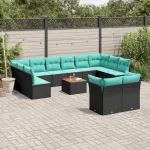 Set mobilier de grădină cu perne, 13 piese, negru, poliratan GartenMobel Dekor