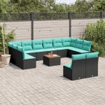 Set mobilier de grădină cu perne, 13 piese, negru, poliratan GartenMobel Dekor