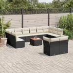 Set mobilier de grădină cu perne, 13 piese, negru, poliratan GartenMobel Dekor