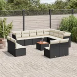 Set mobilier de grădină cu perne, 13 piese, negru, poliratan GartenMobel Dekor