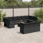 Set mobilier de grădină cu perne, 14 piese, negru, poliratan GartenMobel Dekor