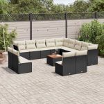 Set mobilier de grădină cu perne, 14 piese, negru, poliratan GartenMobel Dekor