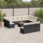 Set mobilier de grădină cu perne, 14 piese, negru, poliratan GartenMobel Dekor