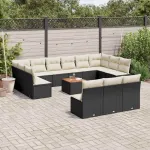 Set mobilier de grădină cu perne, 14 piese, negru, poliratan GartenMobel Dekor