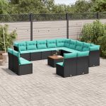 Set mobilier de grădină cu perne, 14 piese, negru, poliratan GartenMobel Dekor