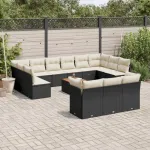 Set mobilier de grădină cu perne, 14 piese, negru, poliratan GartenMobel Dekor